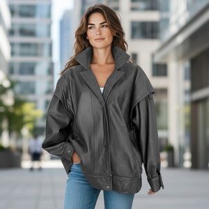 OVERSIZED BOMBER JACKET 80s MAGLIA like HAILEY BEIBER'S Leather Black VINTAGE